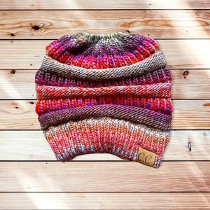 C.C Exclusives Stretch Cable Knit Ponytail Beanie